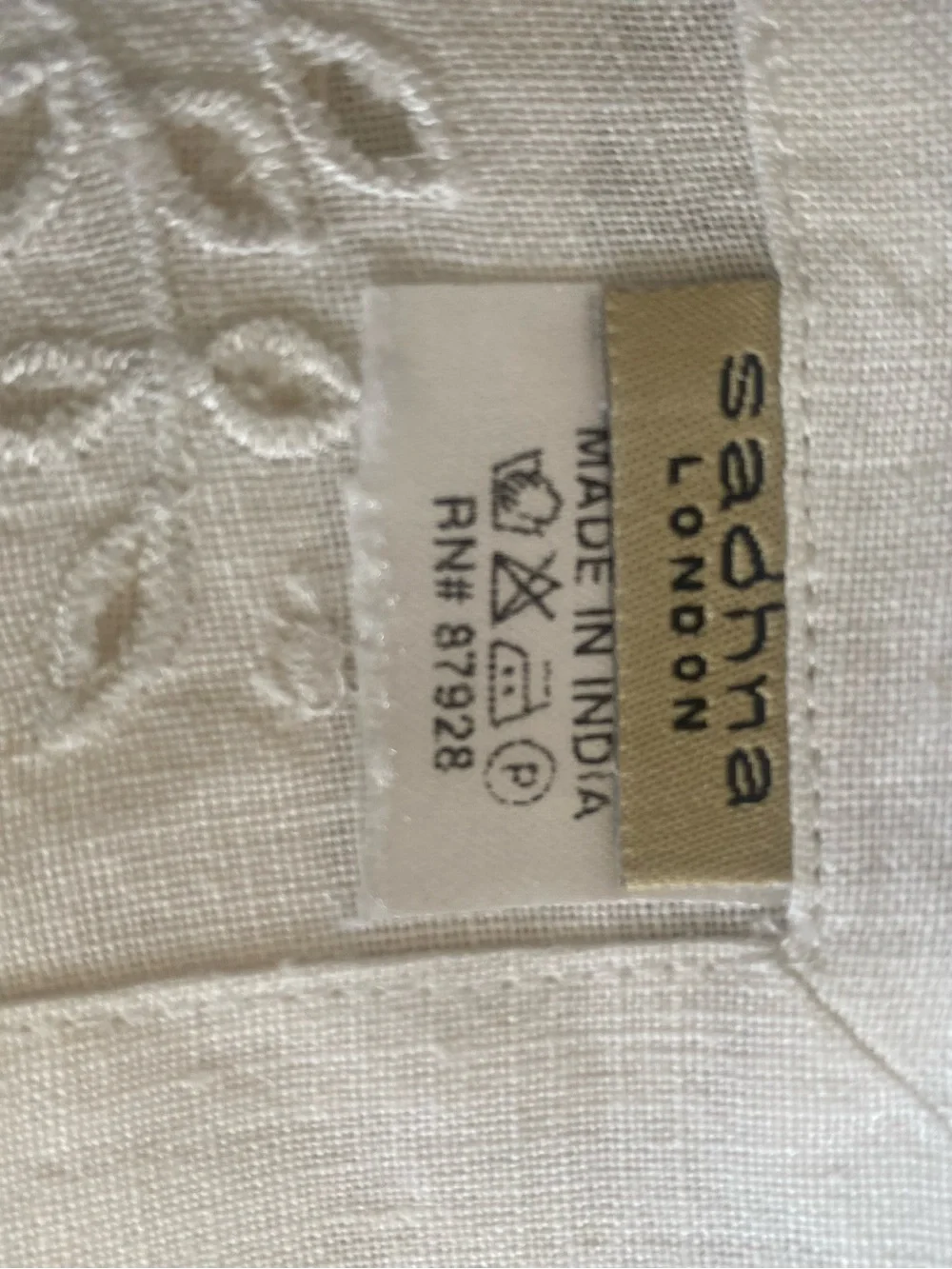 Embroidered White Linen placemats  - Delicate Leaf Motif off  white